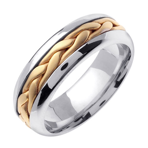 7mm Unique Handmade Yellow Braided Wedding Band for Men - 14K Two-Tone Gold Slide 1