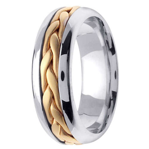 7mm Unique Handmade Yellow Braided Wedding Band for Men - 14K Two-Tone Gold Slide 2