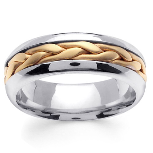 7mm Unique Handmade Yellow Braided Wedding Band for Men - 14K Two-Tone Gold Slide 0