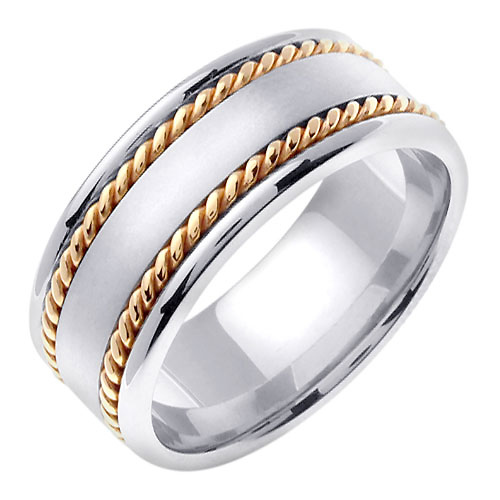 8mm Satin Center Yellow Rope Hand-Woven Wedding Ring - 14K Two-Tone Gold Slide 1