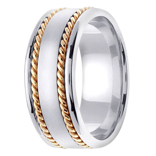8mm Satin Center Yellow Rope Hand-Woven Wedding Ring - 14K Two-Tone Gold Slide 2