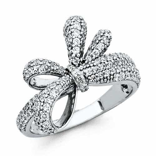 Dazzling CZ Double Ribbon Bow Cocktail Ring in Sterling Silver Rhodium Slide 0
