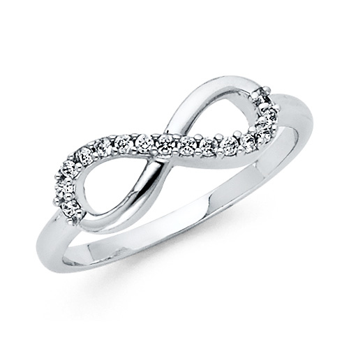 Semi-Lined CZ Sterling Silver Infinity Ring Slide 0