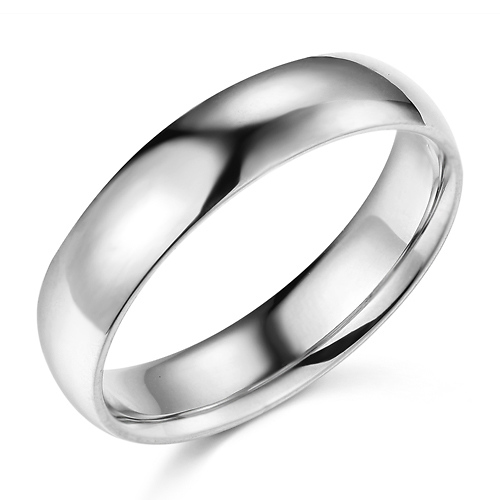 5mm Classic Light Comfort-Fit Dome Wedding Band - 10K, 14K, 18K White Gold Slide 0