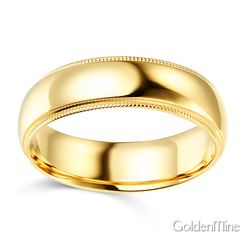 6mm Classic Light Comfort-Fit Dome Milgrain Wedding Band - 10K, 14K, 18K Yellow Gold Slide 1