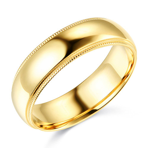6mm Classic Light Comfort-Fit Dome Milgrain Wedding Band - 10K, 14K, 18K Yellow Gold Slide 0