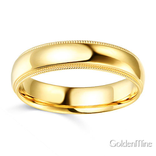 5mm Classic Light Dome Milgrain Wedding Band - 14K Yellow Gold Slide 1