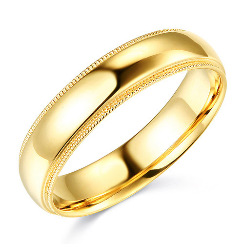 5mm Classic Light Dome Milgrain Wedding Band - 14K Yellow Gold Slide 0