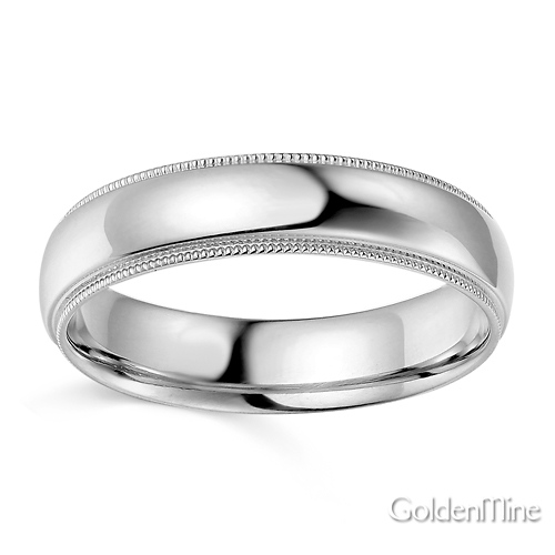 5mm Classic Light Dome Milgrain Wedding Band - 14K White Gold Slide 1