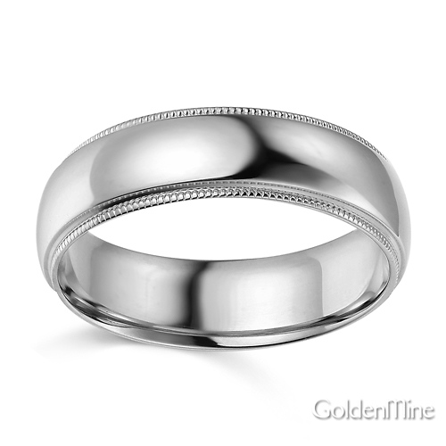 6mm Classic Light Dome Milgrain Wedding Band - 14K White Gold Slide 1