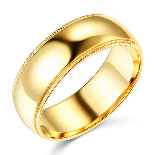 8mm Classic Light Dome Milgrain Men's Wedding Band ? 14K Yellow Gold Slide 0