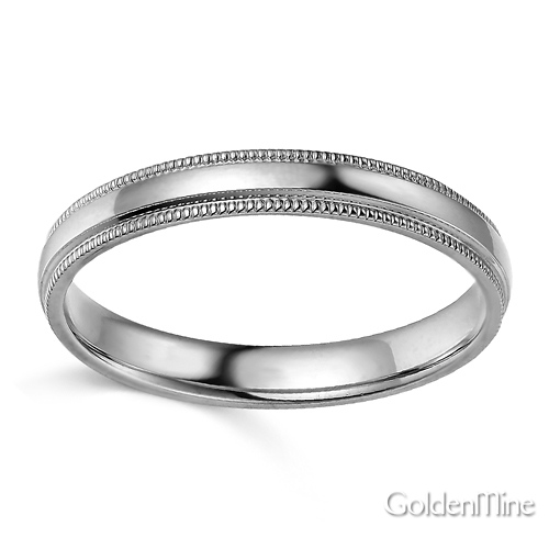 3mm Classic Light Dome Milgrain Wedding Band - 14K White Gold Slide 1