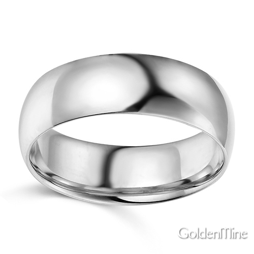 7mm Classic Light Dome Men's Wedding Band - 14K White Gold Slide 1