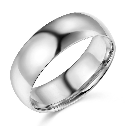 7mm Classic Light Dome Men's Wedding Band - 14K White Gold Slide 0