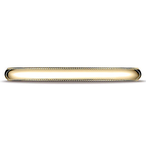 2mm Classic Light Comfort-Fit Dome Milgrain Wedding Band - 14K Yellow Gold Slide 1