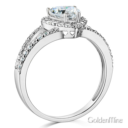 Split Shank Halo 1-CT Heart-Cut CZ Engagement Ring in 14K White Gold Slide 1