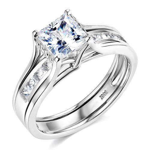 1-CT Princess-Cut CZ Solitaire Engagement Ring Set in 14K White Gold Slide 0