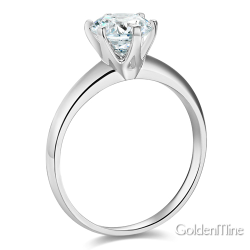 Knife-Edge 6-Prong 1-CT Round-Cut CZ Engagement Ring Solitaire in 14K White Gold Slide 1