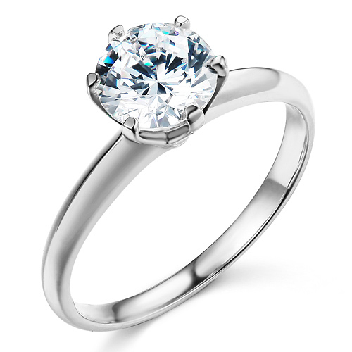 Knife-Edge 6-Prong 1-CT Round-Cut CZ Engagement Ring Solitaire in 14K White Gold Slide 0