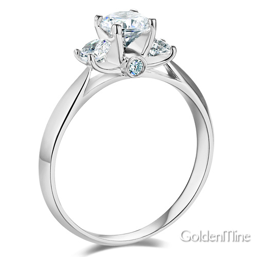 3-Stone Knife-Edge Cathedral Round-Cut CZ Engagement Ring in 14K White Gold Slide 1