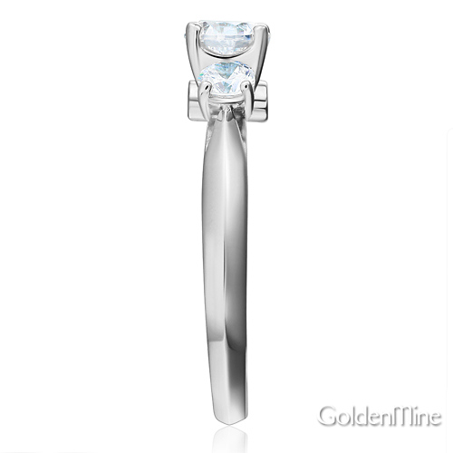 3-Stone Knife-Edge Cathedral Round-Cut CZ Engagement Ring in 14K White Gold Slide 2