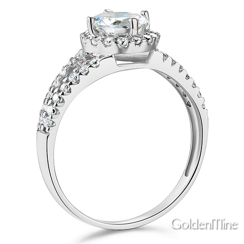 Split Shank Halo 1-CT Round Cubic Zirconia Engagement Ring in 14K White Gold Slide 1