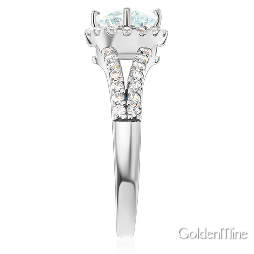 Split Shank Halo 1-CT Round Cubic Zirconia Engagement Ring in 14K White Gold Slide 2