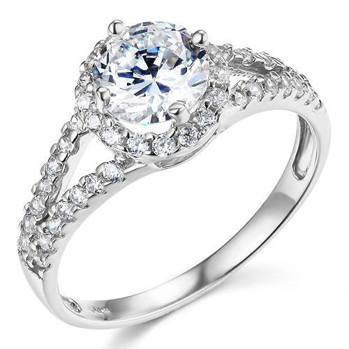 Split Shank Halo 1-CT Round Cubic Zirconia Engagement Ring in 14K White Gold Slide 0