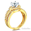 Halo Split Shank 1.25CT Round CZ Engagement Ring Set in 14K Yellow Gold thumb 1