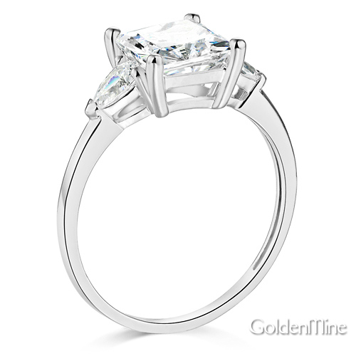 3-Stone Pear & 1.75-CT Princess-Cut CZ Engagement Ring in 14K White Gold Slide 1