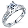 Art Deco Engraved 1-CT Round-Cut CZ Engagement Ring in 14K White Gold thumb 0