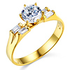 1-CT Round-Cut & 2-Row Baguette CZ Engagement Ring in 14K Yellow Gold thumb 0