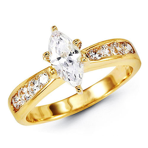 Tapered Marquise-Cut CZ Engagement Ring in 14K Yellow Gold Slide 0