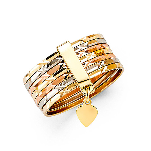 Diamond-Cut 7 Day Semanario Ring in 14K Tricolor Gold Solid Slide 0