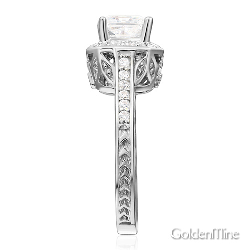 Antique-Style 1-CT Princess-Cut Halo CZ Engagement Ring in Sterling Silver (Rhodium) Slide 2